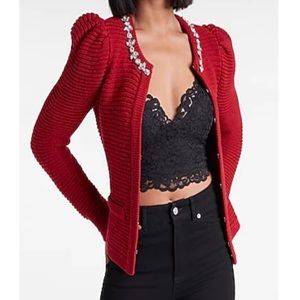 Express Jewel Neck Trim Sweater Jacket